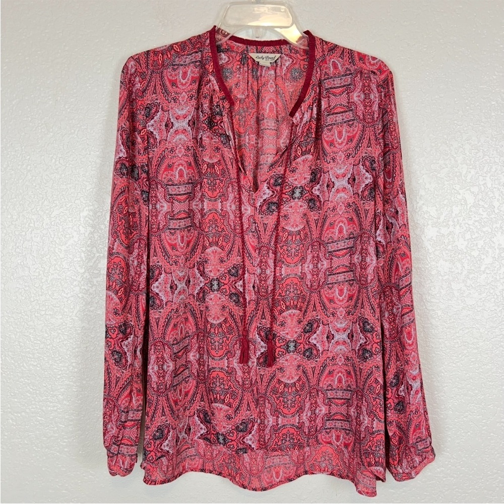 Lucky Brand Boho Women's Peasant Blouse Long Sleeve Festival Medium